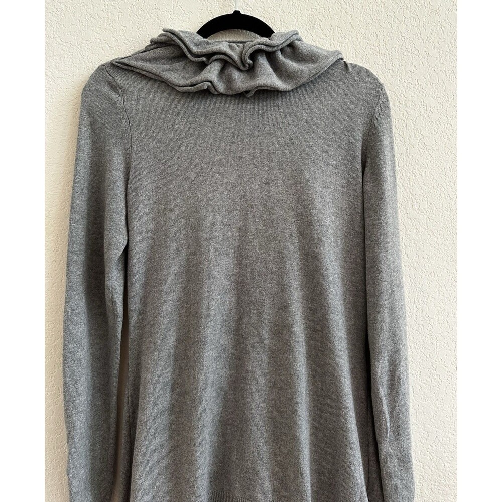 Etcetera Gray Cotton Cashmere Ruffled 2 Pockets Cardigan Sweater Size M - Picture 9 of 14